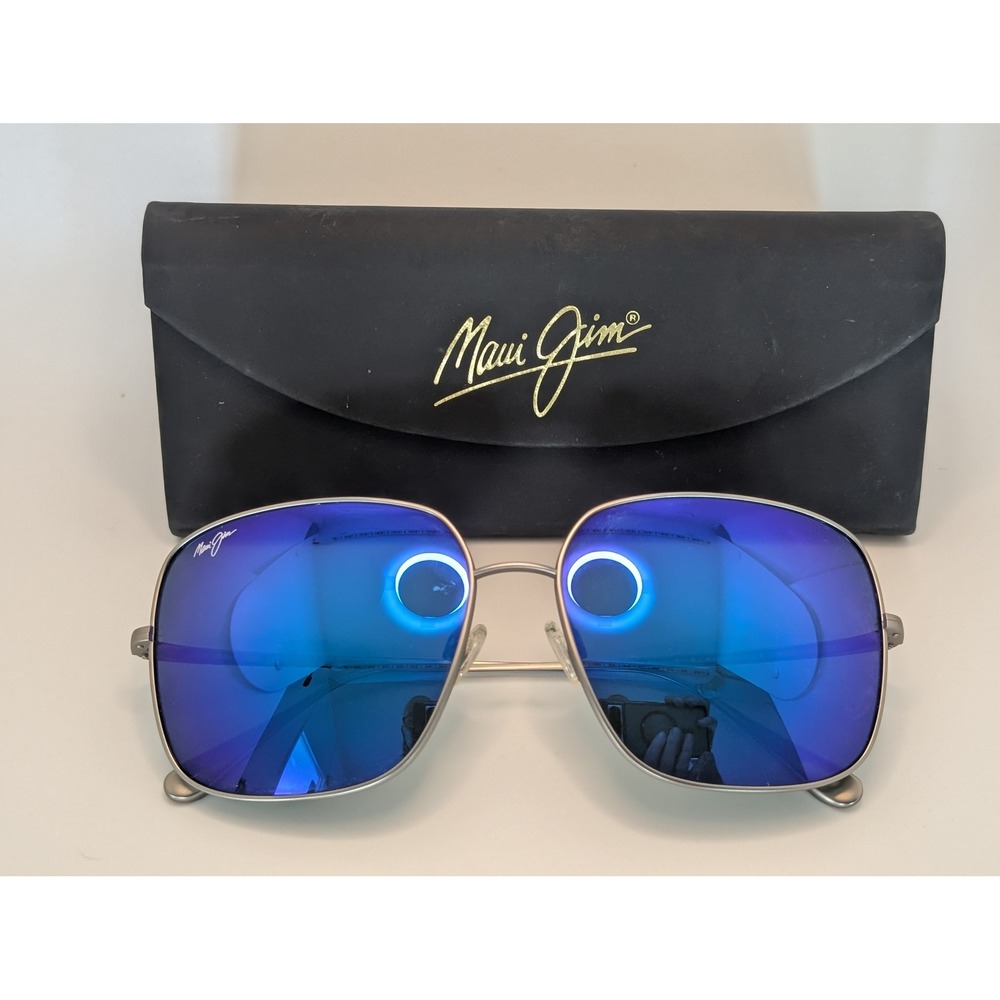 Maui Jim Silver Blue Hawaii Polarized Square Sunglasses with Case